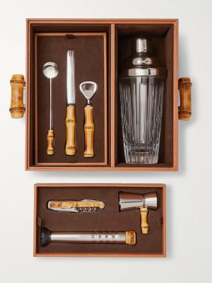 Bamboo, Leather and Stainless Steel Cocktail Set Bamboo, Leather and Stainless Steel Cocktail Set