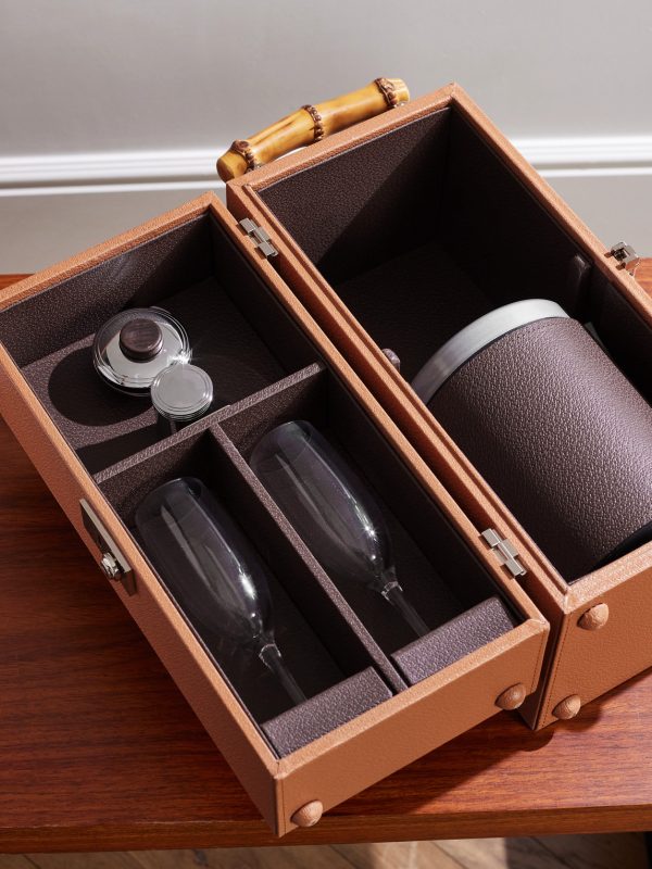 Full-Grain Leather and Bamboo Travel Champagne Cabinet - CU Full-Grain Leather and Bamboo Travel Champagne Cabinet - CU