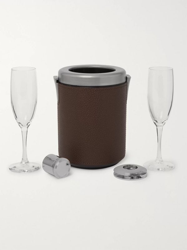 Full-Grain Leather and Bamboo Travel Champagne Cabinet - FR Full-Grain Leather and Bamboo Travel Champagne Cabinet - FR