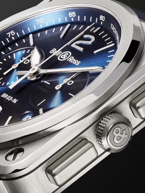 BR 03-94 Blue Steel Automatic Chronograph 42mm Steel and Leather Watch, Ref. No. BR0394‐BLU-ST/SCA - E1 BR 03-94 Blue Steel Automatic Chronograph 42mm Steel and Leather Watch, Ref. No. BR0394‐BLU-ST/SCA - E1
