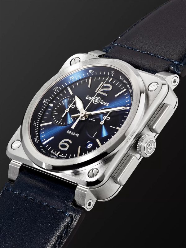 BR 03-94 Blue Steel Automatic Chronograph 42mm Steel and Leather Watch, Ref. No. BR0394‐BLU-ST/SCA - FR BR 03-94 Blue Steel Automatic Chronograph 42mm Steel and Leather Watch, Ref. No. BR0394‐BLU-ST/SCA - FR