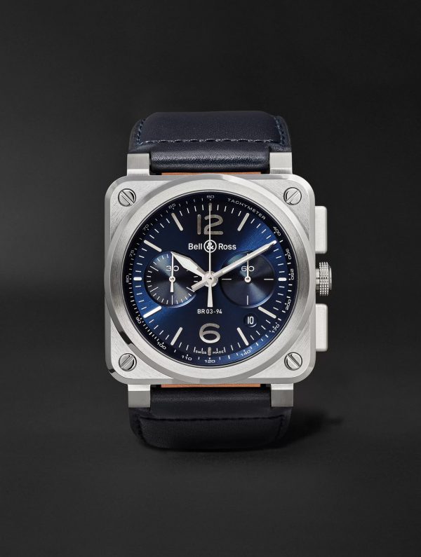 BR 03-94 Blue Steel Automatic Chronograph 42mm Steel and Leather Watch, Ref. No. BR0394‐BLU-ST/SCA BR 03-94 Blue Steel Automatic Chronograph 42mm Steel and Leather Watch, Ref. No. BR0394‐BLU-ST/SCA