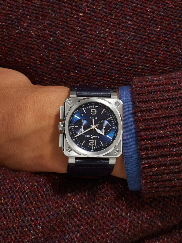 BR 03-94 Blue Steel Automatic Chronograph 42mm Steel and Leather Watch, Ref. No. BR0394‐BLU-ST/SCA - OU BR 03-94 Blue Steel Automatic Chronograph 42mm Steel and Leather Watch, Ref. No. BR0394‐BLU-ST/SCA - OU