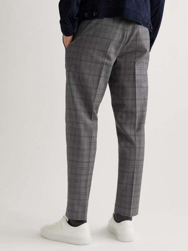 Tapered Checked Virgin Wool-Blend Drawstring Trousers - BK Tapered Checked Virgin Wool-Blend Drawstring Trousers - BK
