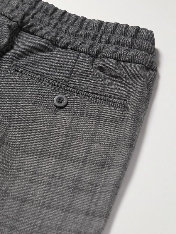Tapered Checked Virgin Wool-Blend Drawstring Trousers - CU Tapered Checked Virgin Wool-Blend Drawstring Trousers - CU