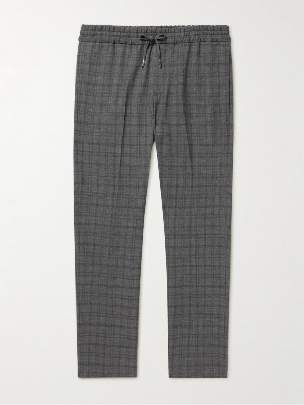 Tapered Checked Virgin Wool-Blend Drawstring Trousers Tapered Checked Virgin Wool-Blend Drawstring Trousers