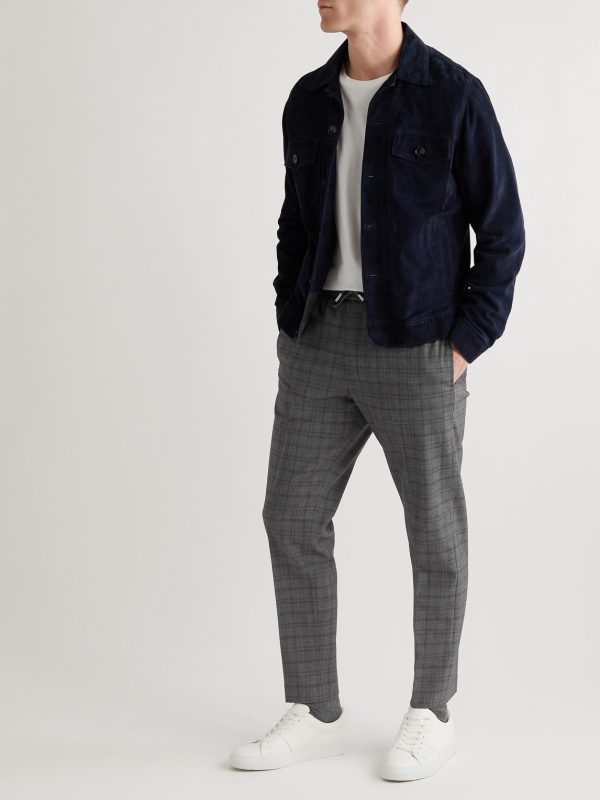 Tapered Checked Virgin Wool-Blend Drawstring Trousers - OU Tapered Checked Virgin Wool-Blend Drawstring Trousers - OU