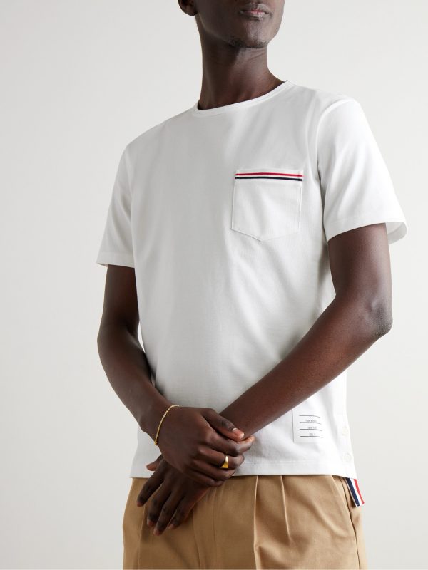 Slim-Fit Grosgrain-Trimmed Cotton-Jersey T-Shirt - FR Slim-Fit Grosgrain-Trimmed Cotton-Jersey T-Shirt - FR