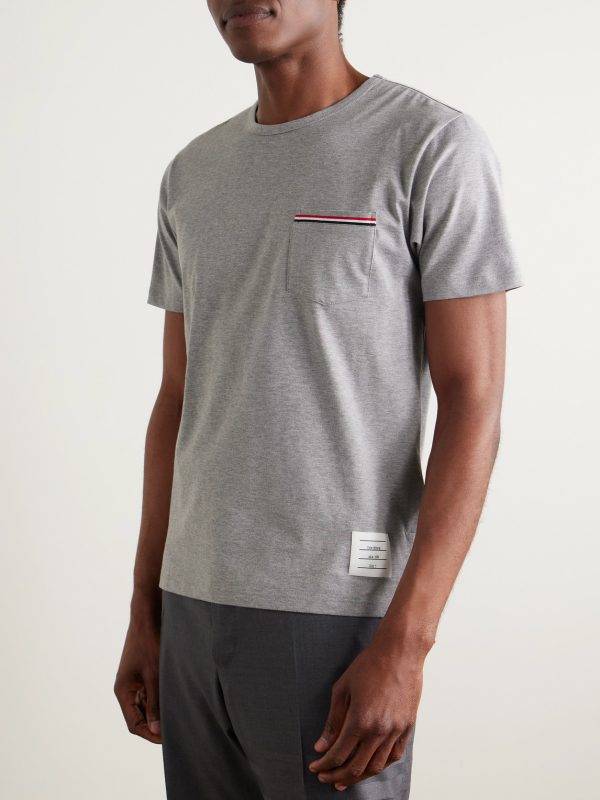 Slim-Fit Grosgrain-Trimmed Cotton-Jersey T-Shirt - FR Slim-Fit Grosgrain-Trimmed Cotton-Jersey T-Shirt - FR