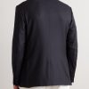Navy 10-Pocket Stretch Wool and Silk-Blend Blazer - BK