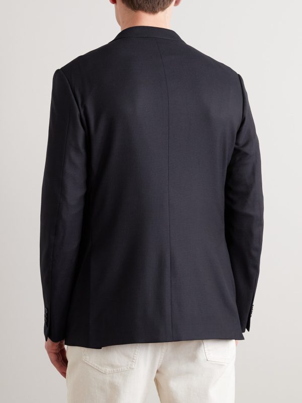 Navy 10-Pocket Stretch Wool and Silk-Blend Blazer - BK