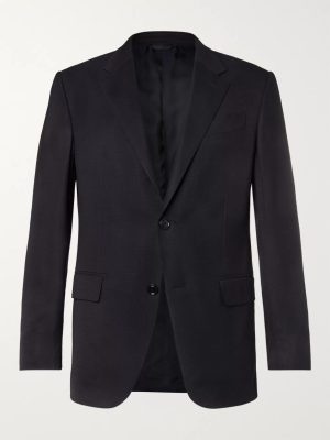 Navy 10-Pocket Stretch Wool and Silk-Blend Blazer