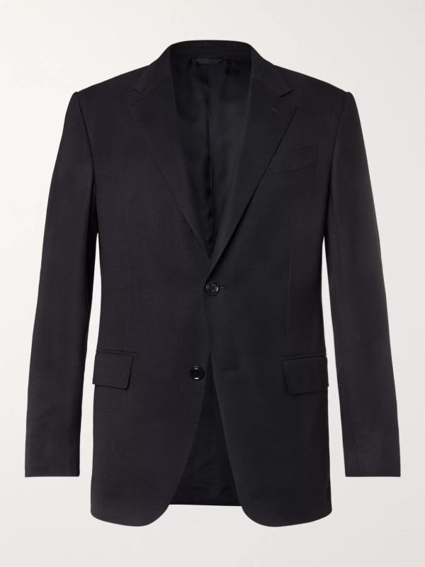 Navy 10-Pocket Stretch Wool and Silk-Blend Blazer