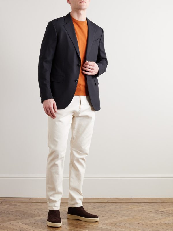 Navy 10-Pocket Stretch Wool and Silk-Blend Blazer - OU