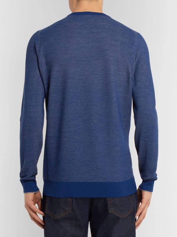 Contrast-Tipped Mélange Wool and Cashmere-Blend Piqué Sweater - BK Contrast-Tipped Mélange Wool and Cashmere-Blend Piqué Sweater - BK