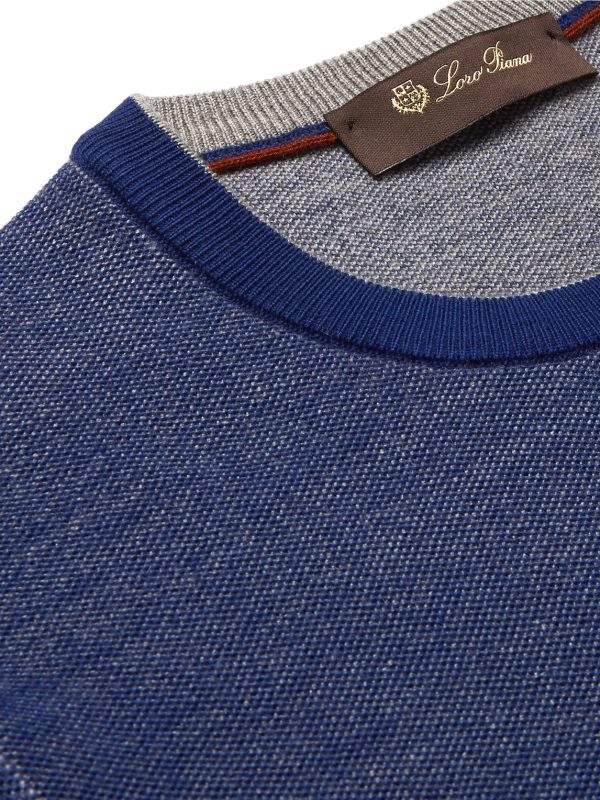 Contrast-Tipped Mélange Wool and Cashmere-Blend Piqué Sweater - CU Contrast-Tipped Mélange Wool and Cashmere-Blend Piqué Sweater - CU
