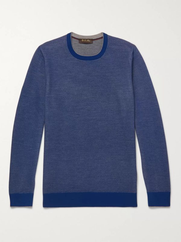 Contrast-Tipped Mélange Wool and Cashmere-Blend Piqué Sweater Contrast-Tipped Mélange Wool and Cashmere-Blend Piqué Sweater