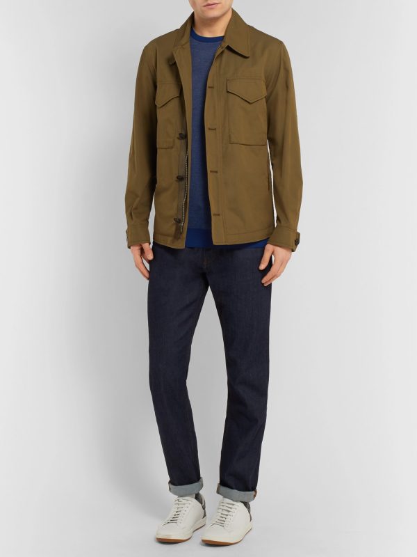 Contrast-Tipped Mélange Wool and Cashmere-Blend Piqué Sweater - OU Contrast-Tipped Mélange Wool and Cashmere-Blend Piqué Sweater - OU