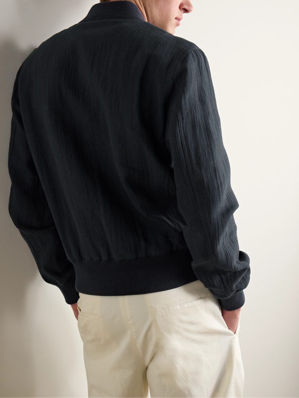 Textured Cotton and Linen-Blend Bomber Jacket - BK Textured Cotton and Linen-Blend Bomber Jacket - BK