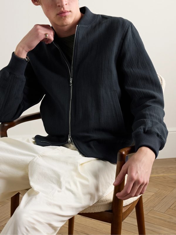 Textured Cotton and Linen-Blend Bomber Jacket - FR Textured Cotton and Linen-Blend Bomber Jacket - FR