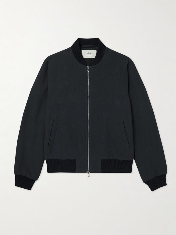 Textured Cotton and Linen-Blend Bomber Jacket Textured Cotton and Linen-Blend Bomber Jacket