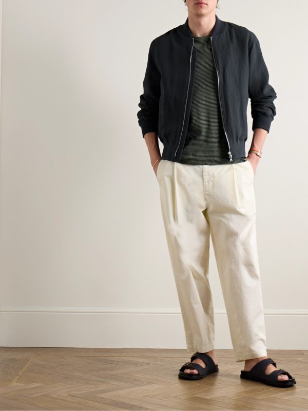 Textured Cotton and Linen-Blend Bomber Jacket - OU Textured Cotton and Linen-Blend Bomber Jacket - OU