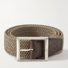 3.5cm Leather-Trimmed Woven Elastic Belt 3.5cm Leather-Trimmed Woven Elastic Belt