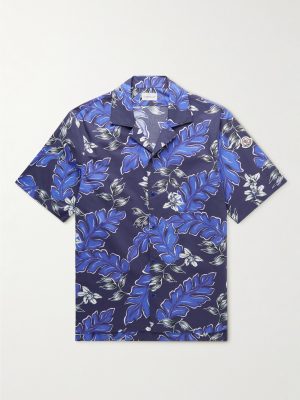 Camp-Collar Logo-Appliquéd Printed Cotton-Poplin Shirt