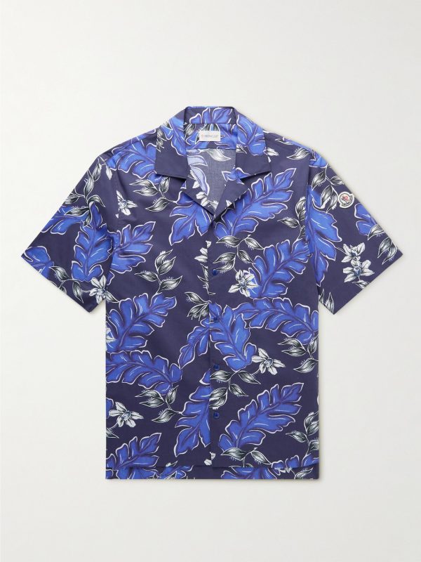 Camp-Collar Logo-Appliquéd Printed Cotton-Poplin Shirt
