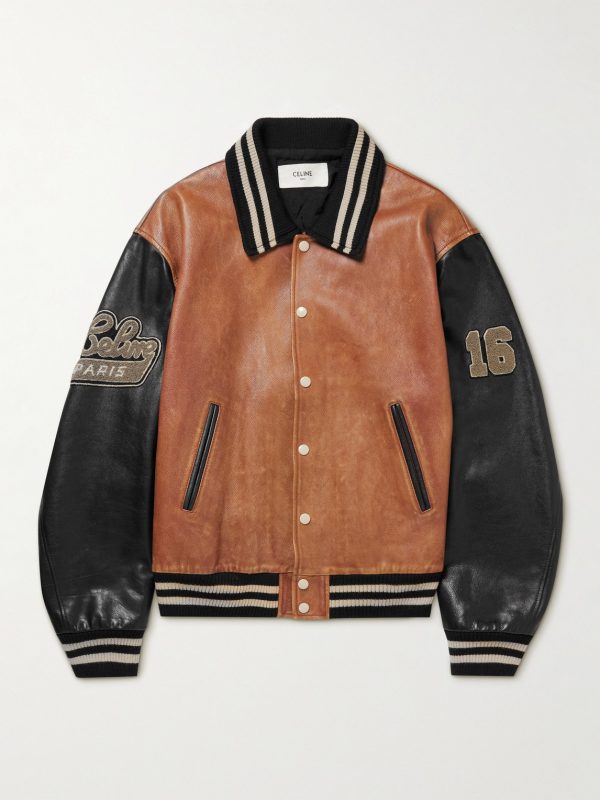 Teddy Oversized Logo-Appliquéd Leather Bomber Jacket Teddy Oversized Logo-Appliquéd Leather Bomber Jacket
