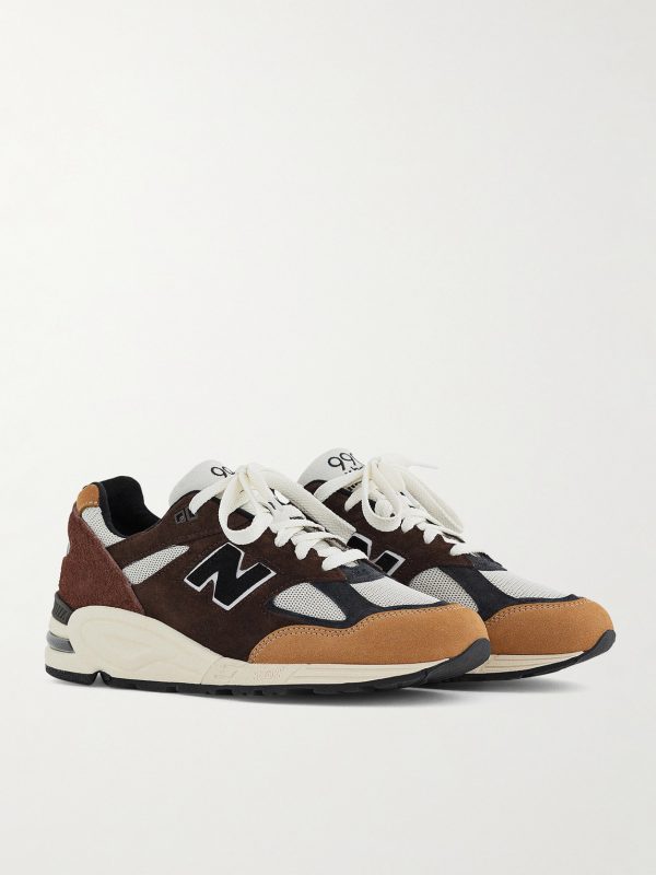 990 Leather-Trimmed Suede and Mesh Sneakers - FR 990 Leather-Trimmed Suede and Mesh Sneakers - FR