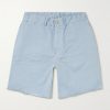 Wide-Leg Distressed Cotton-Gabardine Bermuda Shorts