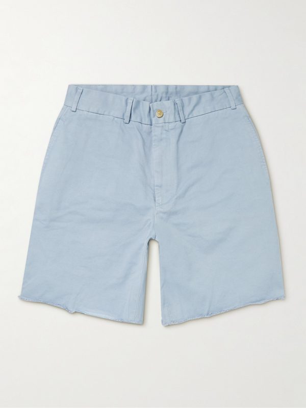 Wide-Leg Distressed Cotton-Gabardine Bermuda Shorts