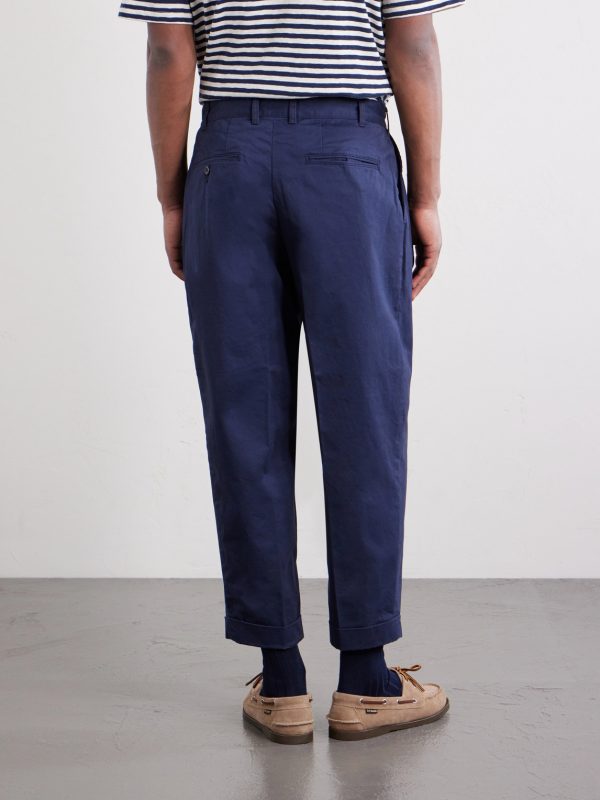 Tapered Cropped Pleated Cotton-Blend Twill Trousers - BK Tapered Cropped Pleated Cotton-Blend Twill Trousers - BK