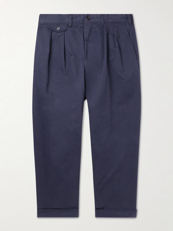 Tapered Cropped Pleated Cotton-Blend Twill Trousers Tapered Cropped Pleated Cotton-Blend Twill Trousers