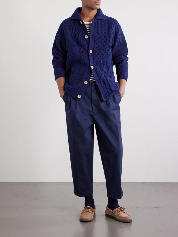 Tapered Cropped Pleated Cotton-Blend Twill Trousers - OU Tapered Cropped Pleated Cotton-Blend Twill Trousers - OU