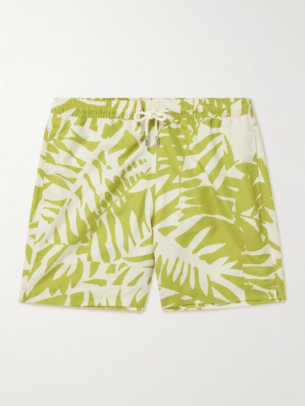Straight-Leg Mid-Length Irregular Botanical Printed Recycled Swim Shorts Straight-Leg Mid-Length Irregular Botanical Printed Recycled Swim Shorts