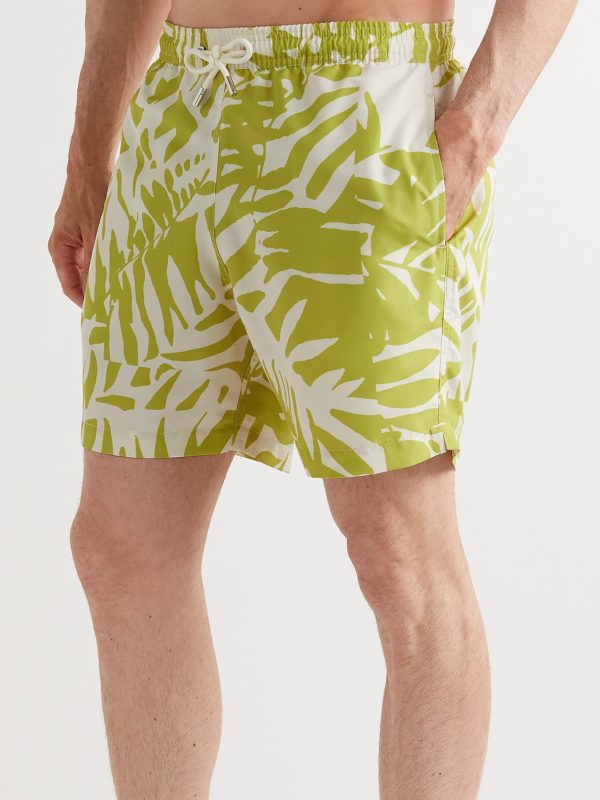 Straight-Leg Mid-Length Irregular Botanical Printed Recycled Swim Shorts - OU Straight-Leg Mid-Length Irregular Botanical Printed Recycled Swim Shorts - OU