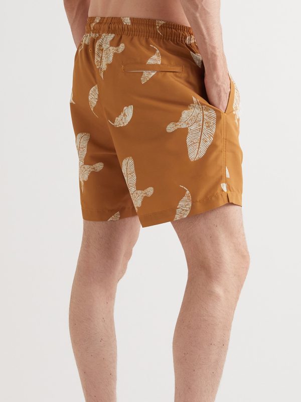 Straight-Leg Mid-Length Leaf-Print Recycled Swim Shorts - BK Straight-Leg Mid-Length Leaf-Print Recycled Swim Shorts - BK