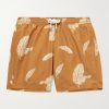 Straight-Leg Mid-Length Leaf-Print Recycled Swim Shorts Straight-Leg Mid-Length Leaf-Print Recycled Swim Shorts