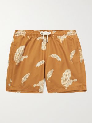 Straight-Leg Mid-Length Leaf-Print Recycled Swim Shorts Straight-Leg Mid-Length Leaf-Print Recycled Swim Shorts
