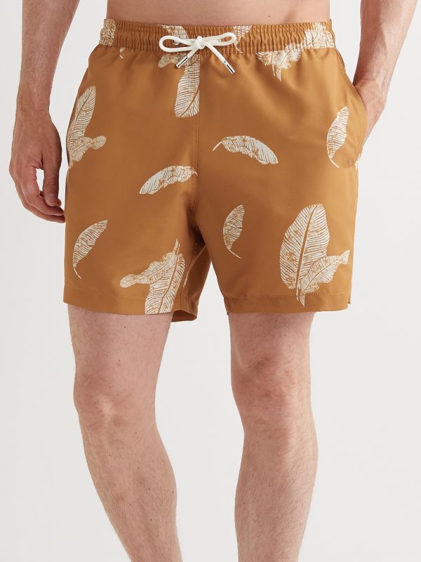 Straight-Leg Mid-Length Leaf-Print Recycled Swim Shorts - OU Straight-Leg Mid-Length Leaf-Print Recycled Swim Shorts - OU