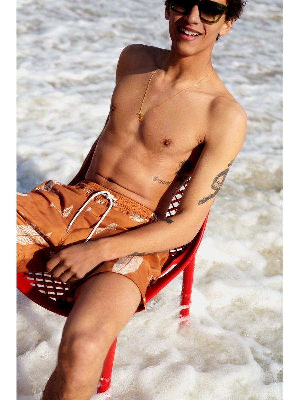 Straight-Leg Mid-Length Leaf-Print Recycled Swim Shorts - RW Straight-Leg Mid-Length Leaf-Print Recycled Swim Shorts - RW
