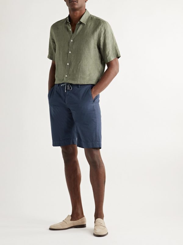 Straight-Leg Cotton-Seersucker Drawstring Shorts - OU Straight-Leg Cotton-Seersucker Drawstring Shorts - OU