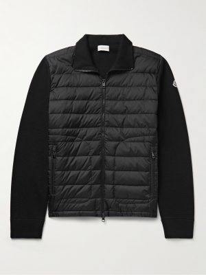 Slim-Fit Panelled Wool-Blend and Quilted Shell Down Zip-Up Cardigan Slim-Fit Panelled Wool-Blend and Quilted Shell Down Zip-Up Cardigan