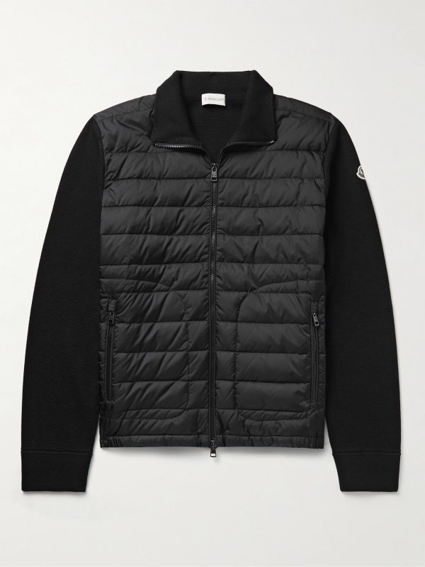 Slim-Fit Panelled Wool-Blend and Quilted Shell Down Zip-Up Cardigan Slim-Fit Panelled Wool-Blend and Quilted Shell Down Zip-Up Cardigan