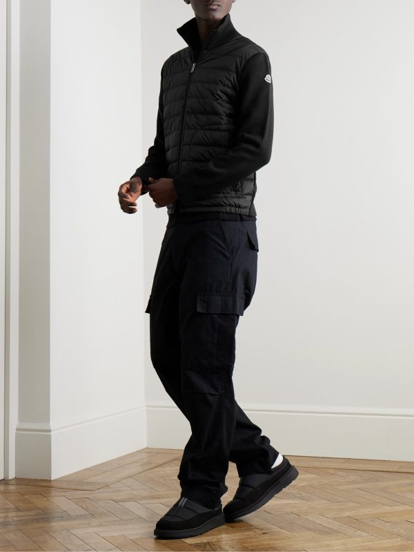 Slim-Fit Panelled Wool-Blend and Quilted Shell Down Zip-Up Cardigan - OU Slim-Fit Panelled Wool-Blend and Quilted Shell Down Zip-Up Cardigan - OU