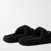 Logo-Embroidered Fleece Slides - BK