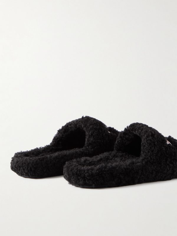 Logo-Embroidered Fleece Slides - BK