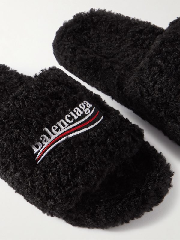 Logo-Embroidered Fleece Slides - CU